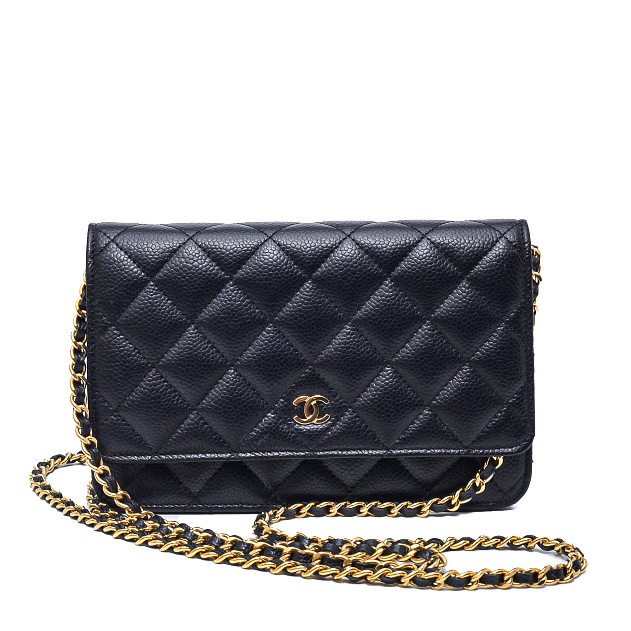 Chanel- Black Quilted Leather Wallet On Chain 